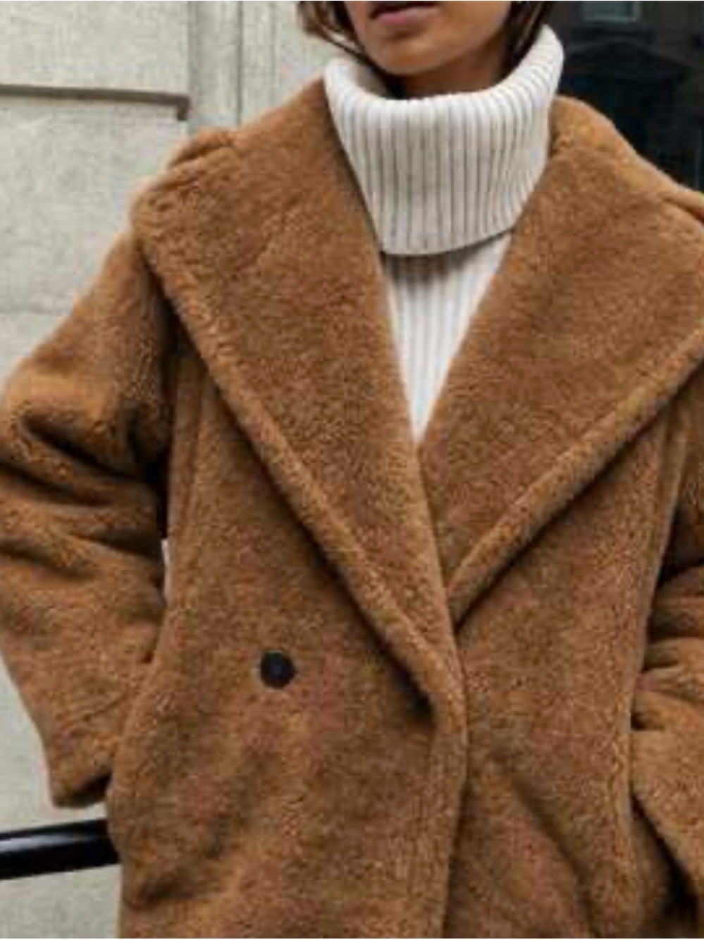 Babaton Plush Teddy Coat in Warm Brown